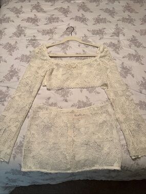 Montce White Floral Crochet Coverup Set